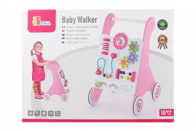 Wooden Baby Walker Pink