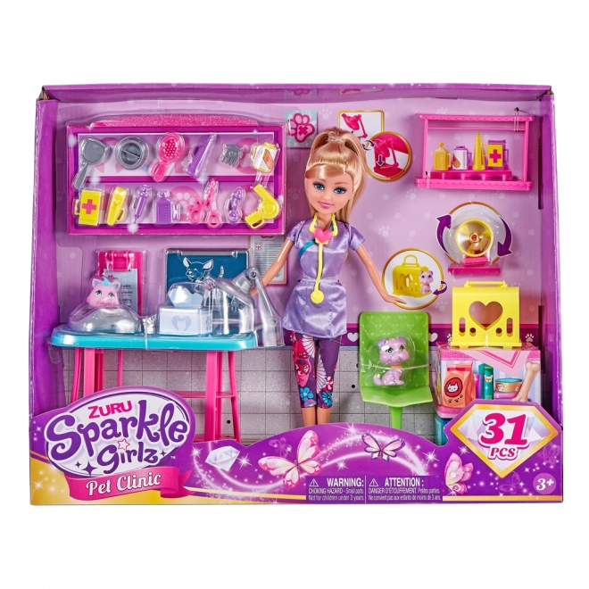 sparkle girlz vet clinic doll set