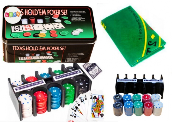 Poker Game Set with Cards, Chips, and Game Board