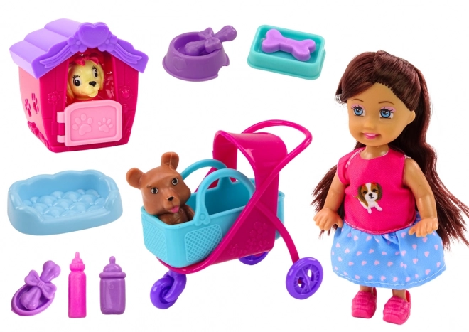 Doll with Dogs and Accessories Set