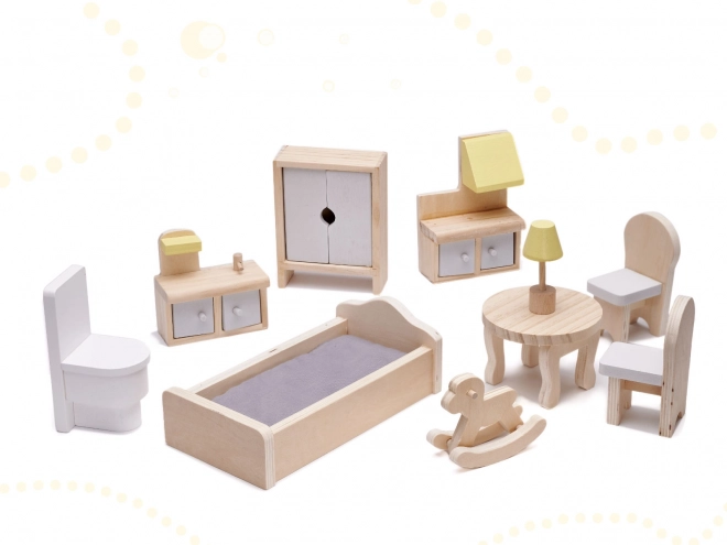 Wooden Dollhouse with Furniture Gray