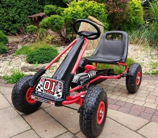 Pedal Air Kart + Inflatable Tires + Adjustable Seat – Red