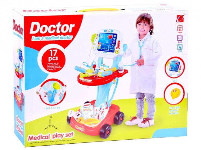 Doctor's Toy Set with Medical Trolley for Children – red