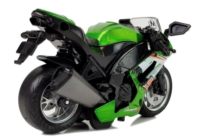 Friction-Powered Motorcycle with Sound Green 1:14