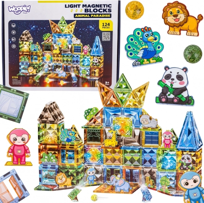 Woopie costruzioni magnetiche luminose 3D – mondo degli animali, 124 pezzi