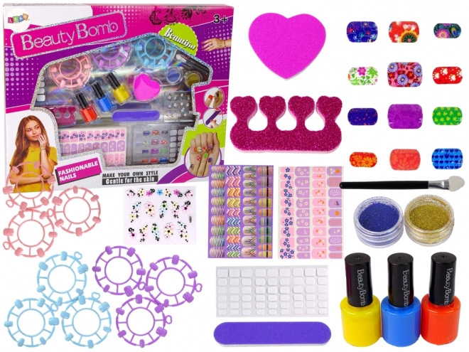 Nail Art Set for Kids with Polishes and Glitter Stickers