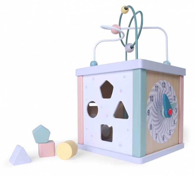 Wooden Learning Cube with Shape Sorter and Clock