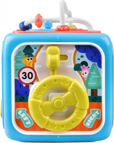 Shape sorter, clock, and steering wheel