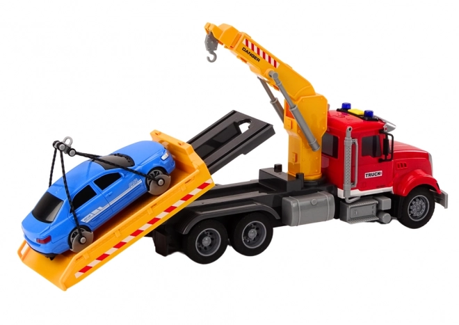 Red Tow Truck with Crane and Car, Sound and Light