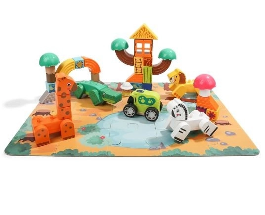 Safari Wooden Blocks and Puzzle by Top Bright