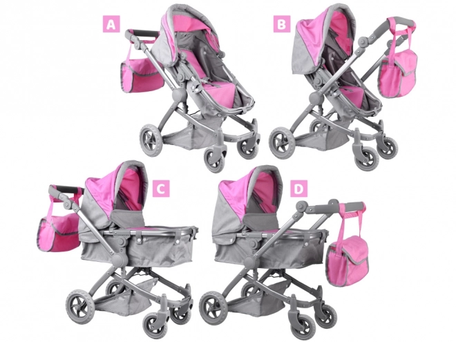 4-in-1 Doll Stroller with Bassinet – pink