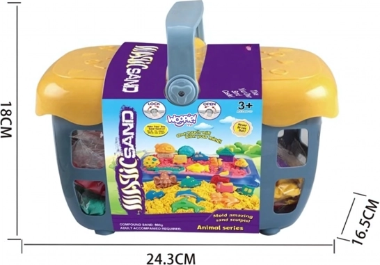 Magisch kinetisch zand Woopie 0,8 kg - set in mand met vormpjes