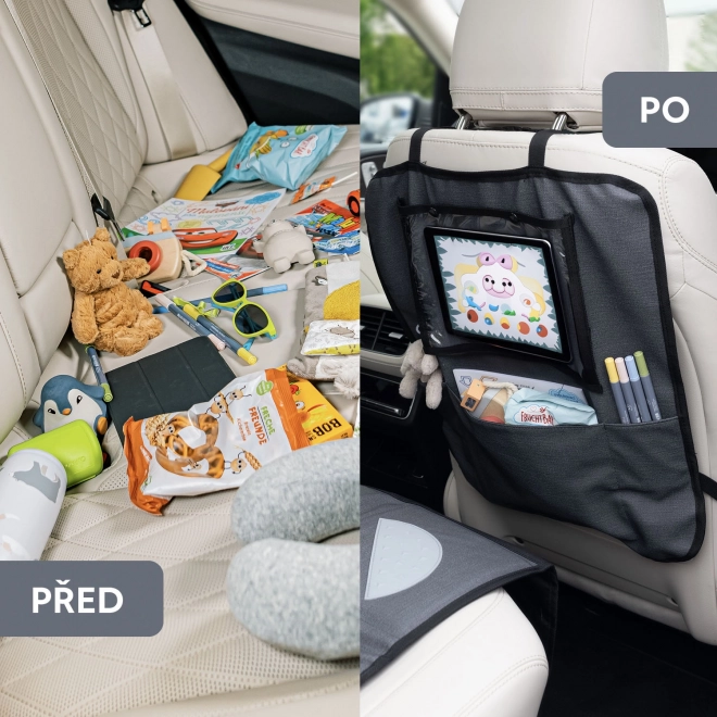 Car Seat Protector with Tablet Pocket, Washable, Grey