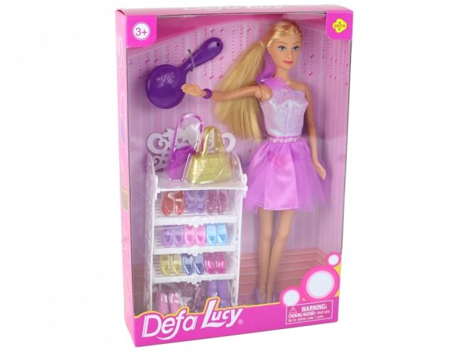 Doll Dress Lucy Set of Purple Glitter Shoes
