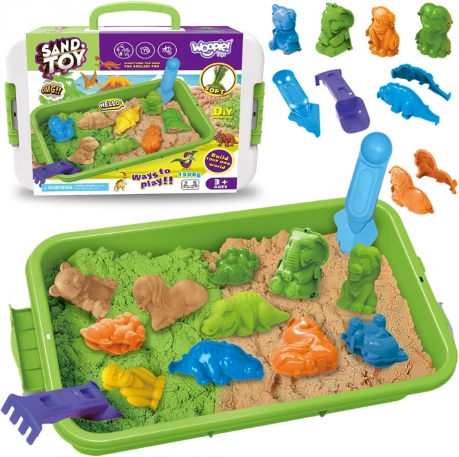 Kinetisch zand WOOPIE 1,5 kg ZOO Safari set met vormpjes