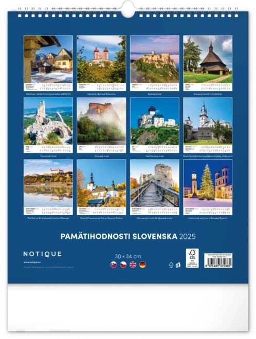 Wall Calendar Notable Sites of Slovakia 2025