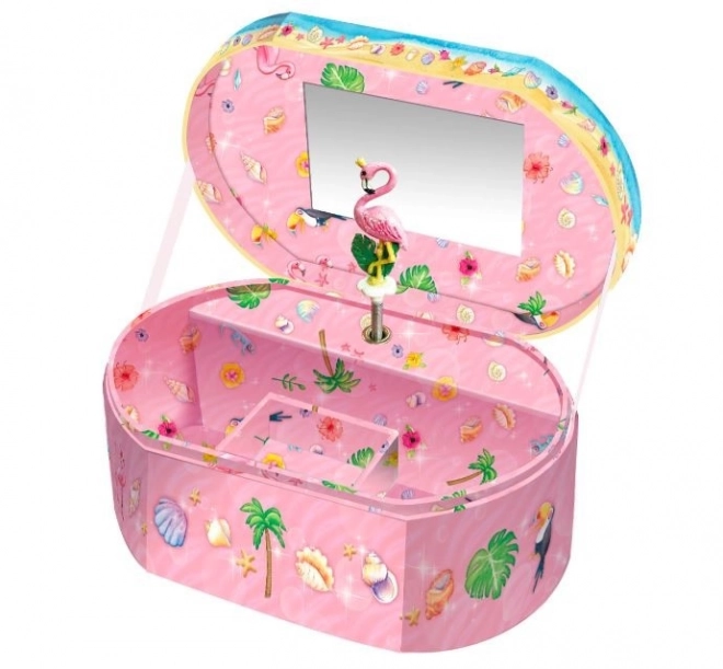 Oval Music Box with Flamingo Design