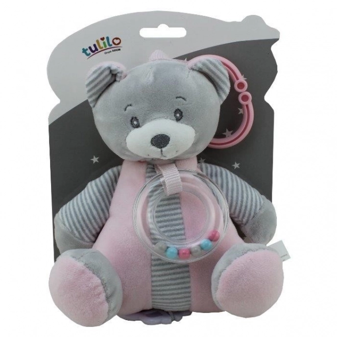 Wind-up Music Box Plush Bear 18x17cm Pink on Card in Bag 0+