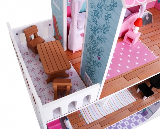 Wooden Dollhouse Pink for Kids 3+ with Equipment and Furniture