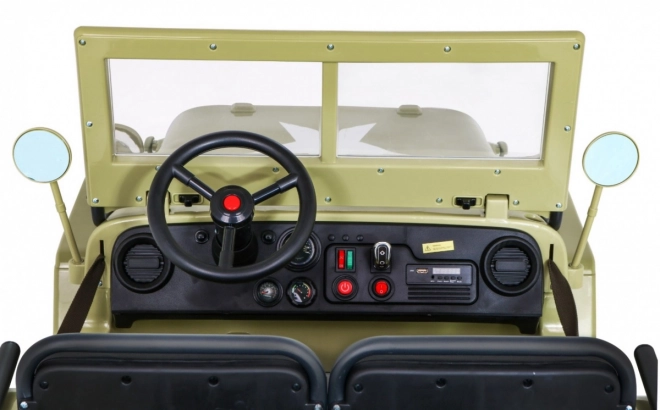 Retro vojenské auto pro 3 děti Matcha + pohon 4x4 + úložné prostory + EVA + pomalý start + MP3 LED