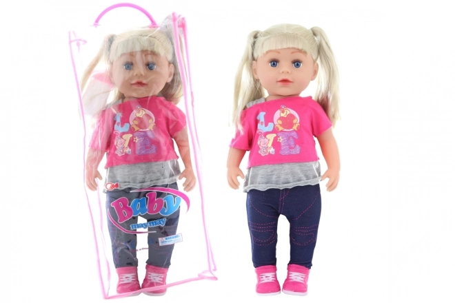 Blonde Doll with Pink and Gray Outfit