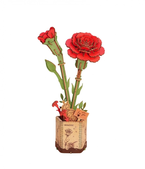 3D Wooden Puzzle Red Carnation