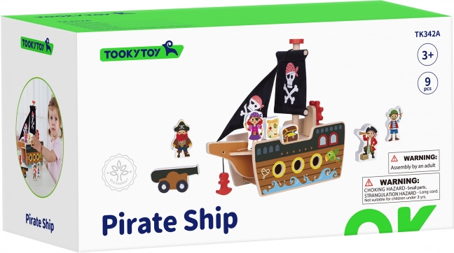 Dřevěná pirátská loď s figurkami Tooky Toy