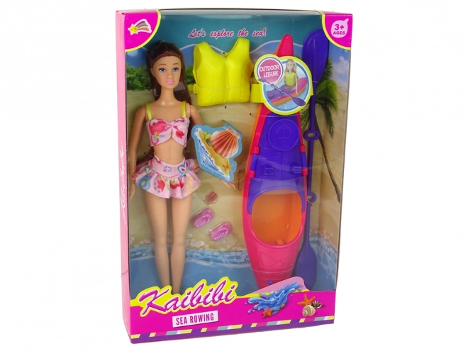 Doll Set with Pink Kayak and Accessories