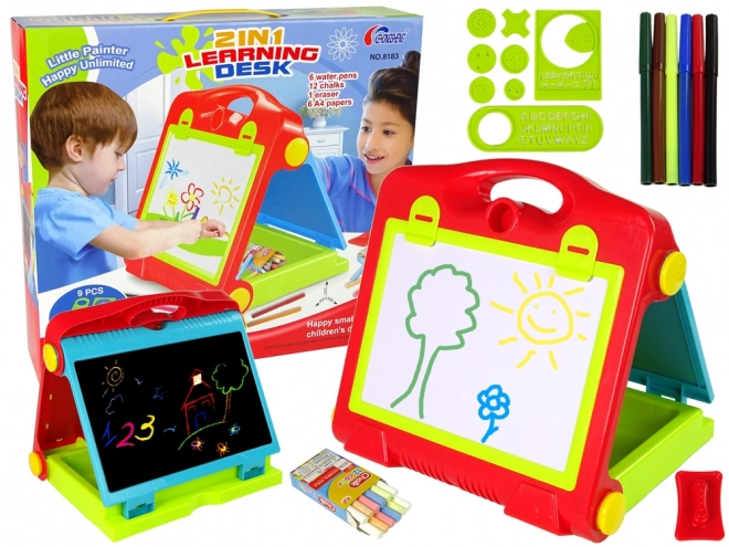 Folding Double-Sided Chalkboard and Marker Board Set