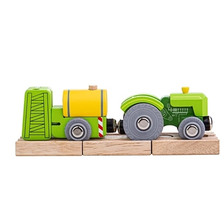 Green Bigjigs Rail Tractor with Trailer