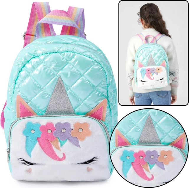 Zaino scolastico per bambini con motivo Unicorno Turchese 32 cm