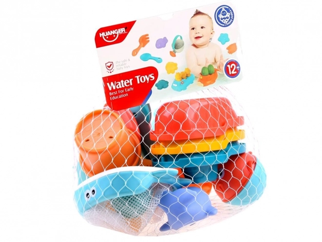 Colorful Bath Toy Set with Organizer and Boats