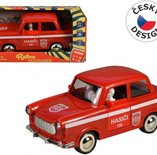 Retro brandweerauto met vliegwielaandrijving