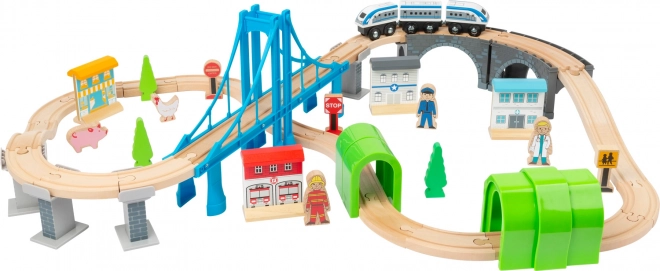 Wooden Train Set with Bridges