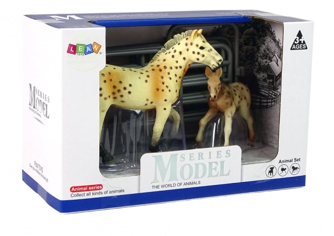 Knabstrupper Horse and Foal Figurine Set with Enclosure