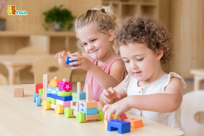 Wooden Train Pull Toy and Puzzle