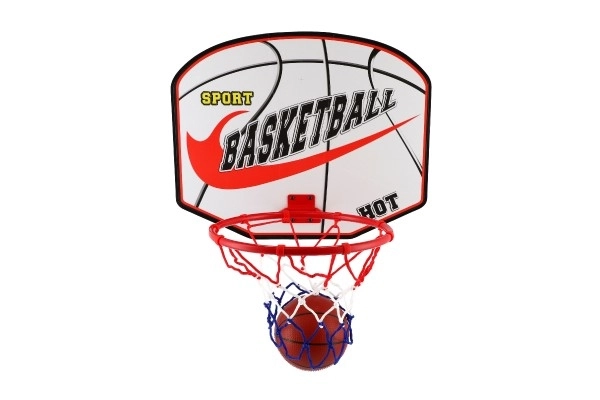 Basketball Set with Wooden Backboard, Ball, and Pump