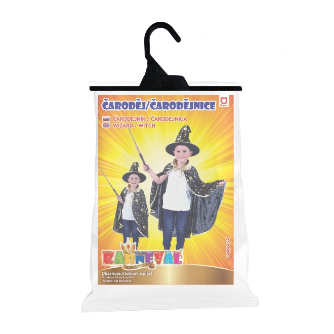 Mantello del mago nero per bambini con cappello