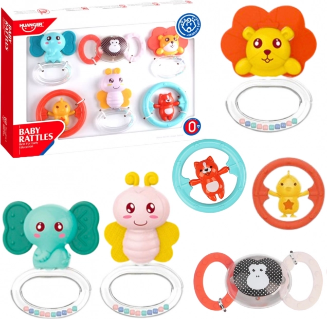Set of Rattles and Teethers for Babies Animals 6 pcs