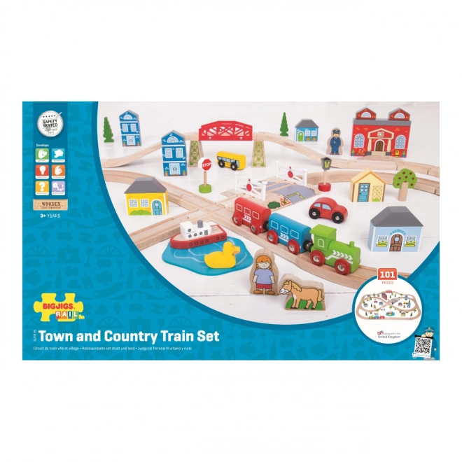 Wooden Train City and Village Set 91 Pieces