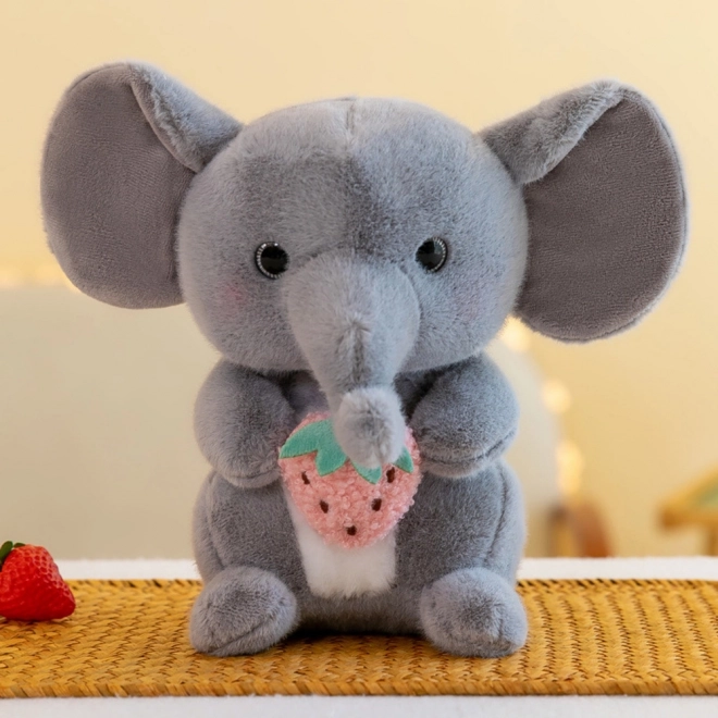 Elefante di peluche con fragola grigio 23 cm