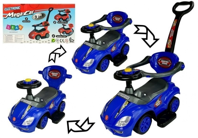 Mega Car 3v1 Push Ride Blue