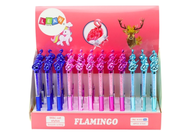 Flamingo Ballpoint Pen with Diamonds Blue Ink