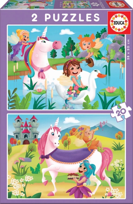 Unicorns and Fairies Puzzle Set - 2x20 Pieces