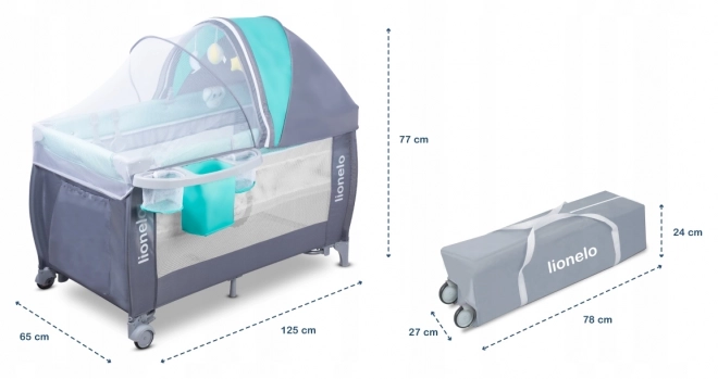 Portable Travel Cot Blue Navy – Turquoise, Grey