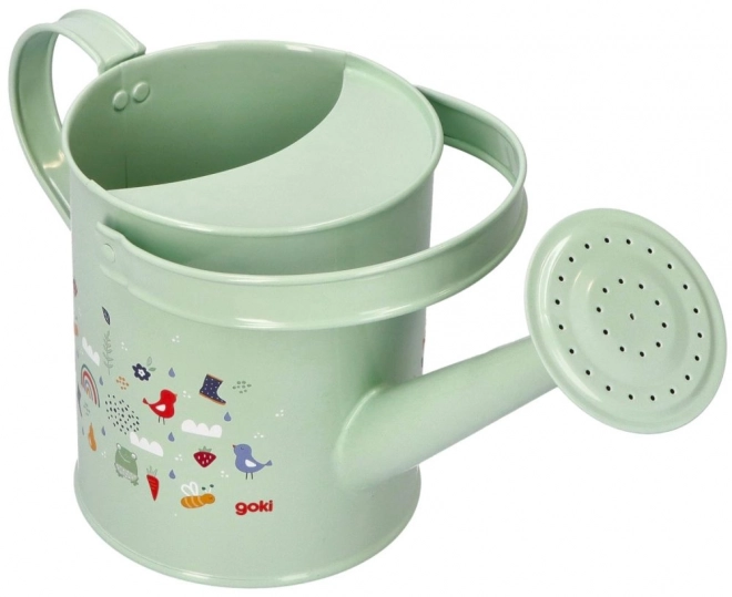 Metal watering can with spring motif
