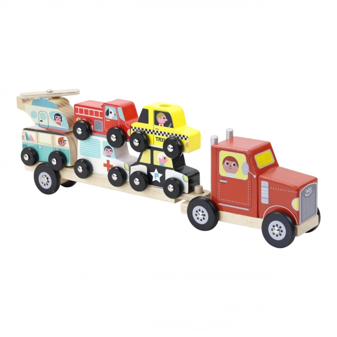 Wooden Toy Truck with Vehicles