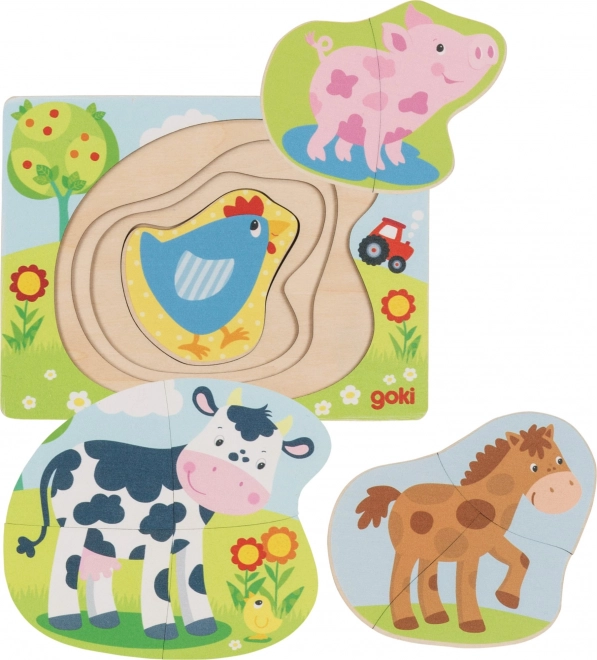 Farm Animals Layered Wooden Puzzle