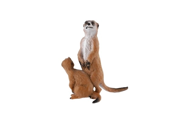 Dekoratív szurikáta figura kölyökkel - műanyag, világosbarna, 8cm