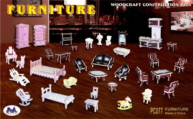 Wooden 3D Puzzle Set - Colorful Mini Furniture